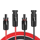 JMEST LEAD Solarpanel-Kabel mit Buchse und Stecker, 3 m, 10 AWG, 6 mm², Solarmodul-Verlängerungskabel, schwarz + rot, Solarkabel-Draht-Kit für Solarkraftwerke, Wohnmobil, Boot, Solarmodule