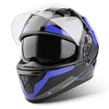 VINZ Becket Integralhelm mit Sonnenblende ECE 22.06 | Motorrad Helm Vollvisierhelm Mopedhelm | Motorradhelm Full-Face Helme | In Gr. XS-XXL - Blau