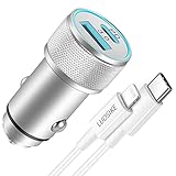 LUOSIKE 20W Zigarettenanzünder USB C Adapter mit 1m Lightning Kabel, Handy Auto Ladegerät, Dual-Port-Steckdose mit PD und QC3.0, Kompatibel mit iPhone 14/13/12/11/Pro Max/Mini/SE 2020/XS/XR/X/8/Plus