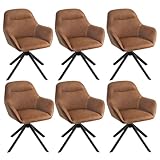 Goeurvant Armlehnenstuhl drehbar Kunstleder Braun 6er Set Esszimmerstühle Drehstühle Esszimmer Polsterstuhl Küchenstuhl mit Armlehne für Esszimmer Wohnzimmer