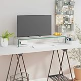 ShGaxin TV-Tisch/Bildschirmerhöhung, Monitorständer, Monitorerhöhung, Laptop Halterung, Druckerständer, Monitor Erhöhung Schreibtisch, Glas Transparent 90x30x13 cm