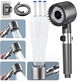 ‎ButterFox Duschkopf mit Filter, Hochdruck Handbrause mit Schlauch, 4 Strahlarten Duschkopf Wassersparend mit Filtration, shower head für Hartes Wasser,Rest-Chlor,Bakterien, Schwermetall, Grau