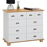 IDIMEX Schubladenschrank Colmar mit 8 Schubladen, praktischer Apothekerschrank in weiß/braun, Elegantes Sideboard mit Muschelgriffe