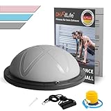 DH FitLife Balance Ball, Yoga Gleichgewichtstrainer Φ60*22cm bis 200 KG belastbar, halber Gymnastikball Fitness Balance Board, Balance-Board mit Pumpe und 2 Fitnessbändern, Grau