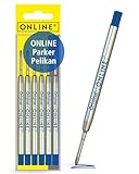 ONLINE Schreibgeräte 6 Kugelschreiberminen blau, G2-Format Strichstärke M, (SWISS MADE), passend für: Parker, Pelikan, Faber-Castell etc, extrem hochwertig & langlebig, Standard Kugelschreiber Minen