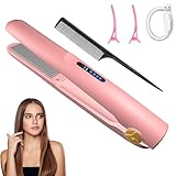 Glätteisen Kabellos, Mini Haarglätter, 2 in 1 Glätteisen Locken und Glätten Tragbares USB Hair Straightener mit 3 Temperaturen 2600mA-Akku für kurzes & langes Haar (Rosa)