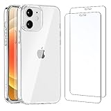 NEW'C Hülle für iPhone 12 Mini Ultra Transparent Silikon Weiches TPU Gel und 2 × Panzer Schutz Glas für iPhone 12 Mini