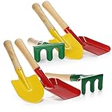 COM-FOUR® 6-teiliges Gartenwerkzeug Set – kleine Harke, Schaufel und Spaten aus robustem Metall und Holz, perfekt für Gartenarbeit, Balkon, Terrasse und Beetpflege (Set 2)