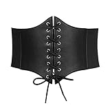 WERFORU Frauen Tied Waspie Gürtel,Breiter Schnürgürtel Korsett Elastische Taille Gürtel für Halloween Party Schwarz