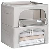 4CONVY feste faltbare Kleideraufbewahrung Box mit Reißverschlüss, Metallrahmen - [2024 VERBESSERTES MATERIAL] Aufbewahrungstasche für Bettdecken – stabile Aufbewahrungsbox für Kleidung - 2x24L