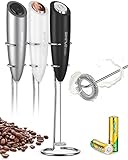 SimpleTaste Milchaufschäumer Elektrisch, Handheld Milchaufschäumer mit 2 Batterie und Edelstahl Standfuß, Manuelle Milchschäumer mit Elektrischer Starker Motor, Milk Frother (black)