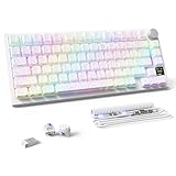 MAMBASNAKE Attack Shark X820 Ultra Gaming Mechanische Tastatur mit BT/2.4G Kabellos/Kabel, QWERTY 75% TKL Gasket Hot Swap, TFT Bildschirm & Knopf, LIGHTSYNC RGB Chroma, Coiled Cable-Gift Switch/Weiß