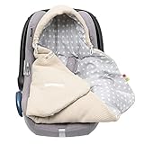 Baby Einschlagdecke Babyschale Winter Strickdecke Kinderwagendecke Fußsack Baby 100% Baumwolle mit Füllung Universal für Kinderwagen Buggys Frühling Maxi Cosi 3 Punkt Gurt Beige Grau(39)(Beige)