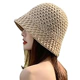 BAYAJIAZ Sonnenhut Sonnenhut Diskette Sommerhüte Für Frauen Strand Stroh Dome Weave Eimer Hut Femme Schatten Hut Frauen Hüte-Khaki