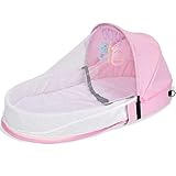 BESTXH Baby-Reisebett Mit Moskitonetz Und Markise, Tragbares Babybett Wickeltasche, Faltbares Babybett Mit Moskitonetz, Kuschelnest-Babybett, Faltbare Wiege,Rosa,80cm