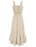 GRACE KARIN Kleider Damen Casual Strandkleider Elegant Blumenmuster Kleid Lässig Spaghetti Trägerkleid M Beige-Lila Blume