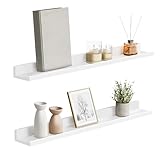 SONGMICS Wandregal, Schweberegal, 2er Set, 10 x 80 cm, Wandboard für Bilderrahmen und Bücher, Bilderregal für Wohnzimmer, Schlafzimmer, Bad, Küche, weiß LWS080W01