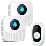 Görvitor Funkklingel Aussen Wasserdicht, 400m Reichweite Türklingel Funk Set Kabellose mit 2 Empfänger, Batterie Klingel Haustür Funkklingel mit 55 Melodien 5 Lautstärkestufen LED-Blitz (Weiß)