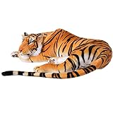 TE-Trend Tiger Kuscheltier XXL, EIN 80cm großes Plüschtier zum Dekorieren und Spielen das mit Seiner liegenden Haltung in Jede Umgebung passt.