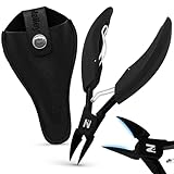 Profi Nagelzange für starke Fußnägel & Fingernägel | Professionelles scharfes Pediküre Werkzeug | Edelstahl rostfrei klein & spitz | Nagelknipser Set für dicke eingewachsene Nägel + Etui (Schwarz)