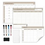 PLANHOUSE 42x28 cm Whiteboard Monatsplaner, Wochenplaner, Menuplaner, Familienplaner, abwischbar und selbstklebend auf allen glatten Oberflächen inkl. 4 Whiteboardmarker, Stiftehalter und Radierer