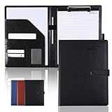 Fasood Schreibmappe A4 - Konferenzmappe mit Klemmbrett, Aktenmappe aus PU-Leder, Klemmbrettmappe mit Dokumentenfächern, Stiftehalter, Klappdeckel und Magnetverschluss (Schwarz)