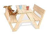PINOLINO Nicki 4er Kindersitzgruppe mit Lehne - Kindertisch - Picknicktisch aus Massivholz, Kinder Spielbar - Sitzbank für draußen, Kindergartenmöbel ab 2 Jahren, Outdoor-Tisch 90 x 105 x 51 cm