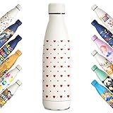 KollyKolla Edelstahl Trinkflasche 500ml, 3D-Druck Trinkflasche, Trinkflasche Sport, Trinkflasche Kohlensäure Geeignet, Auslaufsicher Thermoskanne, BPA-Frei, Trinkflaschen für Kinder, Schule, Sport