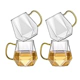 ANZHAN Kaffeegläser 300ml 2er Set aus Borosilikatglas-Hitzebeständig mit Henkel Diamant-Design, ideal für Latte Macchiato, Espresso, Cappuccino und Milch Saft Bier,teegläser (4, yellow)
