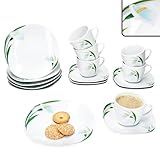 MamboCat 18tlg Kaffeeservice White Calla I Florale stilvolle Porzellan-Geschirr mit Blumen-Dekor für 6 Personen I Je 6X Tassen 150ml, Untertassen & Teller für Frühstück & Kaffee