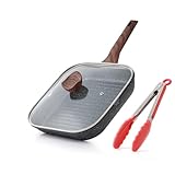 Kordisen Grillpfanne Induktion 28 cm mit Deckel – Grillpfanne mit Ausguss & Steakpfanne quadratisch, Granit Antihaftbeschichtung, für alle Herdarten, PFOA-frei