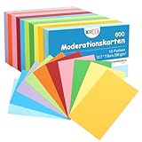 600 Stück Moderationskarten, 12.7 * 7.6cm Karteikarten Lernkarten Blanko DIY Papier Karten für Weihnachten Basteln Büro Schule Präsentation und Moderation(10 Farben,150g/qm)