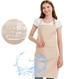 FunChaos Wasserdicht Schürze mit 2 Tasche Verstellbare Kochschürze für Männer Damen Kein Waschen Verhindert Ölstaubflecken Küchenschürze für Kochen BBQ Hundepflege Gartenarbeit Backen Malerei Khaki