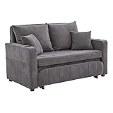 HAINEW 2-Sitzer Schlafsofa mit Schlaffunktion, Schlafcouch Ausziehbar mit Becherhalter und Seitentaschen, Klappsofa Schlafsessel für Wohnzimmer Schlafzimmer, 139×73×83cm (Grau)