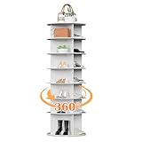 bimiti Schuhregal mit 7 Ebenen Drehbares Schschrank, Multifunktionale Schuhablage Schmal, Schuhständer Vertikal, Organizer Platzsparend, Standregal Lagerregal Eckregal Freistehend Weiß