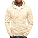 Herren-Kapuzenpullover, Reißverschluss, modisch, lässig, Sport, einfarbig, langärmelig, Kapuzen-Sweatshirt mit Tasche, khaki, XL