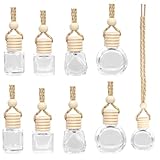 Glarks 20pcs 8ml Hängen Auto Lufterfrischer Diffusor Set, Runde/Quadrat/Träne/Diamant geformte Hängen Klare Glas Parfüm Anhänger Flasche, Hängen Öl Aromatherapie Flaschen mit Holzkappen & String