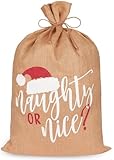 BRUBAKER Weihnachtssack Naughty or nice - 80 cm Geschenksack für Weihnachten - Nikolaussack aus Jute - Sack mit Kordel zum Verpacken von Geschenken