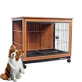 Stilvoller Hundekäfig aus Holz mit ausziehbarer Ablage – Robustes Hundezwingermöbel für den Innenbereich für mittelgroße Hunde bis zu 45 kg – Ästhetisches Design mit abschließbarer Tür (Brau