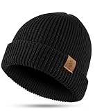 CAOZITOU Mütze Herren Damen Winter, Merino Warme Wintermütze Thermo Beanie Strickmütze Weiche Bequem für Outdoor Fahren Ski (DE/NL/SE/PL, Alphanumerisch, Einheitsgröße, Schwarz 02)