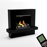 GLOW FIRE Wasserdampf Kamin Hera (Standkamin) - Elektrokamin mit Heizung und Kaminfeuer - Kaminkonsole aus Holz mit patentiertem Opti-myst-LED Kamineinsatz, 126x110x32 cm - Schwarz