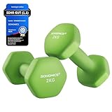 SONGMICS Hanteln, 2er Set, 2 x 2 kg, Hantelset, Kurzhanteln, Hexagon, Neopren-Beschichtung, Krafttraining, Workout, Fitnesstraining, für Zuhause, limonengrün SYL904C01