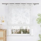 Yujiao Mao Raffrollo mit Schlaufen Modern Raffgardine Voile Küche Gardinen mit Pfingstrosenblüten Transparent Weiß BxH 120x140cm 1 Stück