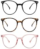 3 Pack Blaulichtfilter Brille Damen and Herren, Fake Brille Ohne Stärke Herren and Damen, Runde Rahmen Blaufilter Brille, Fensterglas Brille, Bildschirmbrille Mit Blaulichtfilter