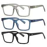 Fsread 3er-Pack übergroße Lesebrillen für Herren mit Blaulichtfilter, TR90-Rechteckrahmen, Computerlesebrillen mit Federscharnieren +2.5