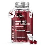 Apfelessig Gummibärchen 1000mg - Vitamin C, B12, B6, & B9 Folsäure - Immunsystem, Nervensystem, verringert Erschöpfung (EFSA) - 90 vegane Gummies mit Apfelgeschmack - Apple Cider Vinegar - WeightWorld