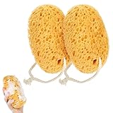 KFHENSOMR 2 Stück Badeschwamm, Körperschwamm mit Kordel, Ultraweich Angenehme Naturschwamm Groß Peeling Duschschwämme für Schaum Duschzubehör Empfindliche, Trockene Haut