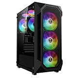 GAMDIAS Aura GC1 Elite ARGB ATX Gaming Midi-Tower PC-Gehäuse, 4 x 120 ARGB-Lüfter, High Airflow Mesh Front Panel, Werkzeuglose Installation Tempered Glass Side Panel, Motherboard Sync, Schwarz