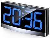Rolgno Wecker Digital, Nachttisch Uhr mit Auffallenden Blauen LED-Ziffern, Alarm Clock für Tiefschläfer, 5 Helligkeitsstufen & Nachtmodus, 3 Weckertöne, 5 Lautstärkestufen, 12/24H, USB Gespeist