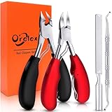 Orelex Nagelschere für dicke und tief eingewachsene Zehennägel, Toehensäure -Clippers aus Edelstahl, 4 Stücke professioneller Fingernagel Clipper, Soft Griff (Black+Red)